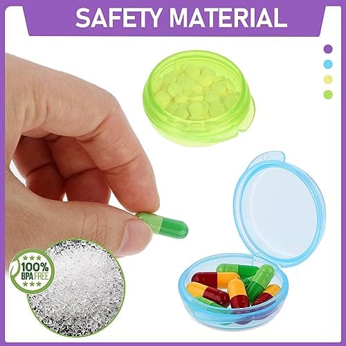 WLLHYF Small Pill Box, Cute Pill Case Portable for Pocket Purse Daily Round Mini Pill Organizer Travel Pill Case Medicine Storage Container Earplug Case 4 Pack (4pcs-Blue/Yellow/Green/Purple) — view 4