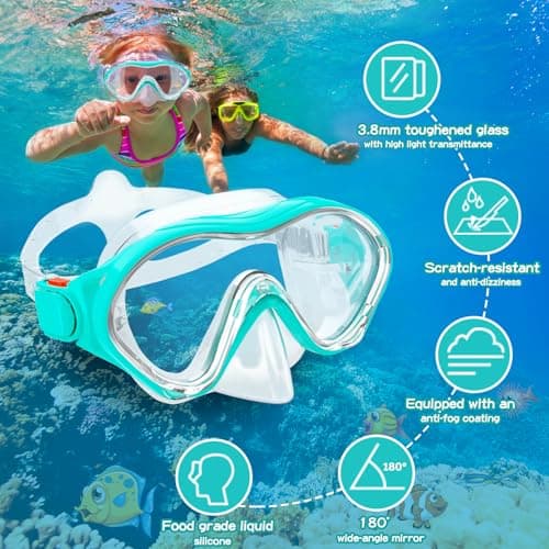 Snorkeling Gear for Kids with Foldable Silicone Full Dry Snorkel, Kids Snorkel Set Anti Leak Youth Junior Snorkeling Package Diving Mask Soft Tube with Mesh Bag Swimming Goggles, Water Green — view 2