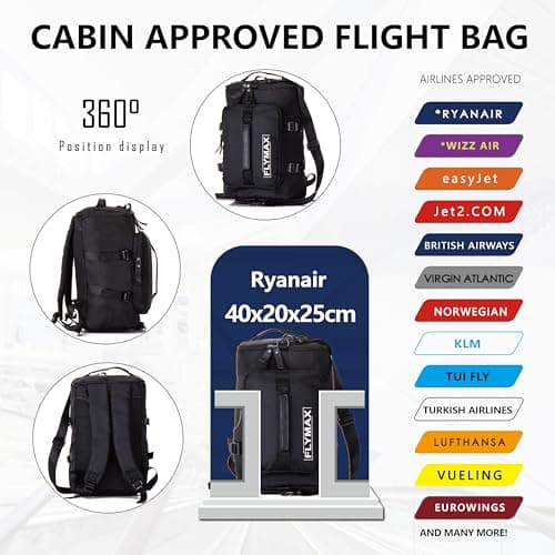 FLYMAX Cabin Bags 40x20x25 Underseat for Ryanair Lightweight Carry On Travel Backpack Cabin Size Rucksack Hand Luggage Bag Backpack Casual Daypack School Bag — view 3