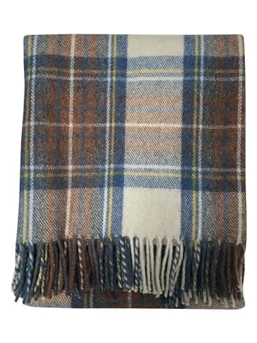 Luxurious Wool Knee blankets for elderly, Adults - 74x31" - Scottish tartans - Fringed edges, check Cosy sofa throws - Reading, Wheel chair, Travel - winter Blanket (Stewart Muted Blue Tartan) — view 4