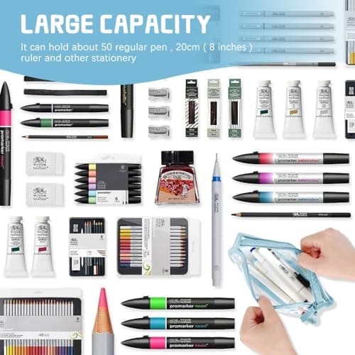 hoinya Clear Pencil Case, See Through Pencil Case for Exams, Waterproof PVC Zip Pencil Pouch with Large Capacity | Versatile Storage for Stationery, Toiletries, Makeup, Travel & Office Supplies — view 3