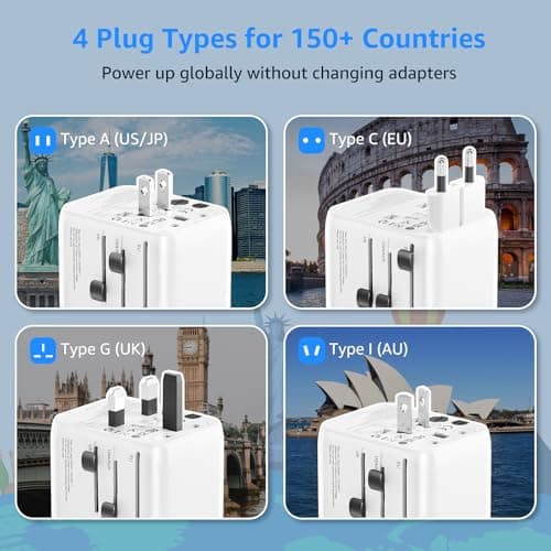 Universal Travel Adapter, PD 25W International Travel Adapter, 2PD USB-C and 1QC USB-A Ports, Dual 10A Fuses, All in One Worldwide Travel Plug for USA, UK, EU, AU 150+ Countries — view 6