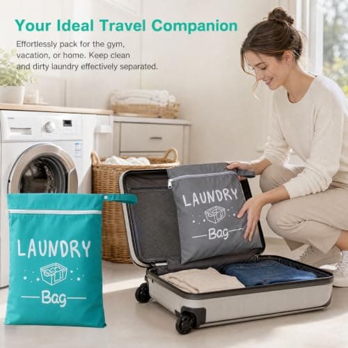 2 Pack Travel Laundry Bags for Dirty Clothes, Waterproof Wet Bag for Swimming Gym Beach, Large Zipper Laundry Bag Travel Wash Bag for Suitcase, Reusable Foldable Clothes Bags (Navy Blue and Grey) — view 6