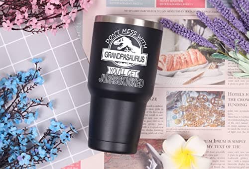 Gifts for Grandpa, Grandpasaurus Travel Mug Don't Mess with Grandpasaurus You'll Get Jurasskicked Travel Tumbler Mug Birthday Father's Day Gifts for Grandpa from Granddaughter Grandson Grandchild 30OZ — view 3