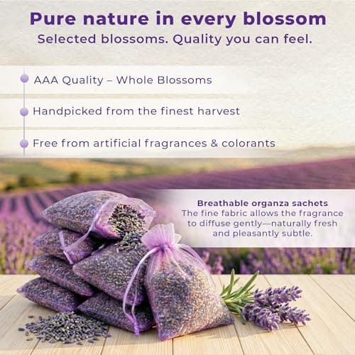 English Lavender Bags – Natural Moth Repellent & Air Freshener – Set of 20 – Air Freshener for Wardrobes, Drawers, Bathrooms, Clothes Storage – 100% Organic Premium Lavender — view 3