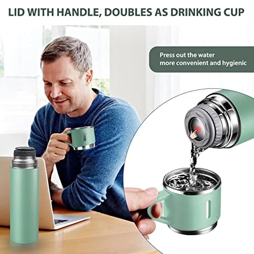 TOPAHGOD Vacuum Flask Water Bottle with Leakproof Lid & Handle, Green — view 5