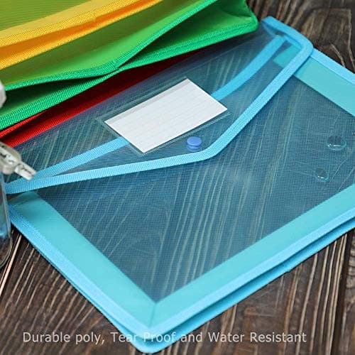 5 Pcs Plastic Wallet Folders with Popper - Document Pockets with Button, Plastic Envelope Wallets Files for A4 documents Papers,Red Blue Yellow Green Black - Pack of 5 — view 4