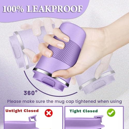 AidShunn Travel Mugs, 380ml Insulated Coffee Cup with Leakproof Lid - Reusable Double Walled Coffee Mug, Stainless Steel Thermal Cup for Hot Cold Drinks, Water and Tea (Purple) — view 4