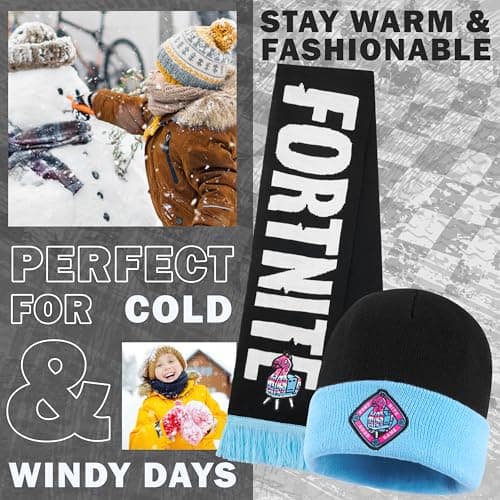 Fortnite Beanie Winter Accessories Set Boys & Teens, 3pcs Hat Scarf & Gloves, Warm Knit for School Travel Days Out, Gamer Gifts — view 3