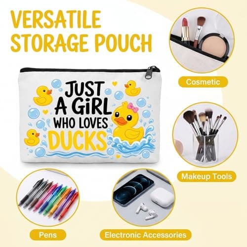 prezentz Duck Gifts Set for Women and Girls, 3 Pcs Canvas Makeup Bag with Socks and Keyring, Cute Yellow Duck Accessories, Just A Girl Who Loves Ducks, Christmas Birthday Gifts for Mum Sister Friend — view 3