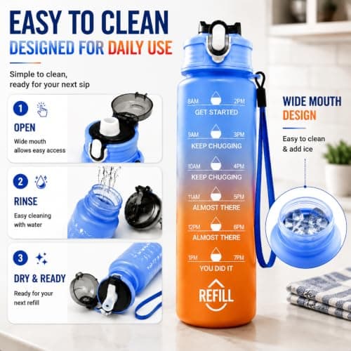 900ml Water Bottle with Straw, Sports Water Bottle with Time Marker, BPA Free Plastic Drinking Bottle, Leak Proof Gym Bottle for Men & Women, Running Water Bottle for Fitness, Outdoor Hydration — view 6