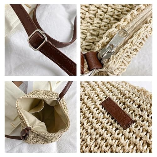 Yunzhou1230 Straw Bag for Women, Summer Straws Beach Bag with Zip & Adjustable Strap, Bohemian Weave Holiday Handbag, Straw Crossbody Bag for Travel, Crochet Handbags for Summer Holidays — view 5