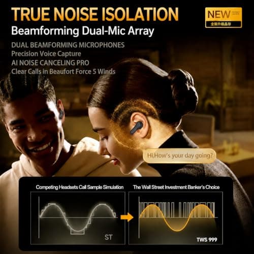 BUDZ Bluetooth 6.0 Semi-In-Ear Wireless Earbuds, 10mm PU+PEK Dual-Composite Drivers, ENC Dual-Mic Calls, 40H Playtime, 10-Min Quick Charge, Low-Latency Mode, Leather-Grain Polygonal Charging Case — view 3
