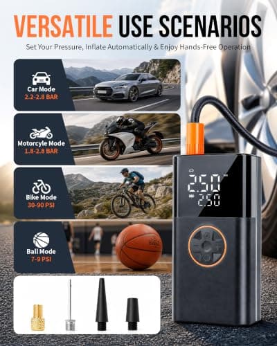 Tyre Inflator Air Compressor, Portable Cordless Car Bike Tyre Pump, 150PSI — view 5