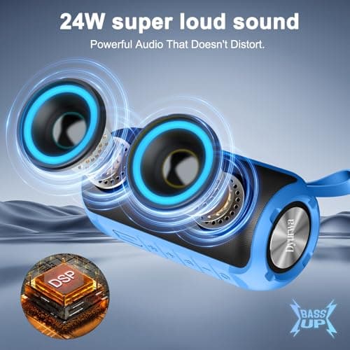 Dyurwa Portable Bluetooth Speaker, 30H Playtime, IPX7 Waterproof, 30W Wireless Speaker with Loud Stereo Sound, Bluetooth 5.3 TWS Pairing, RGB Lights, Music Box for Outdoor, Travel, Party - Blue — view 2