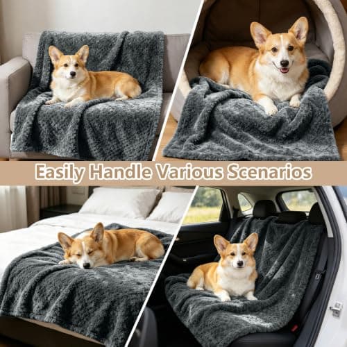 ASIJIA 2 Pack Soft Warm Pet Blankets, 70 x 100 CM Washable Fuzzy Dog Cat Blanket, Thick Cozy Flannel Throw Cover for Small Medium Dogs Cats, Couch Bed Car Travel Use, Dark Gray — view 3