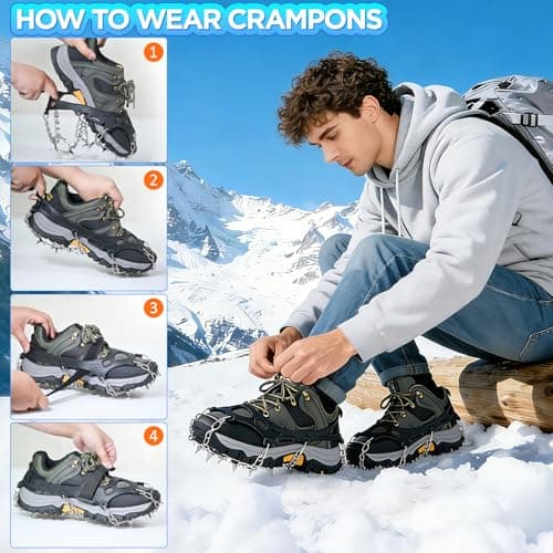 Crampons for Hiking Boots, 32 Spikes Snow Grips Ice Grippers Traction Anti-Slip Stainless Steel Spikes for Shoes and Boot, Durable Traction Crampons for Walking,Jogging, Climbing and Hiking — view 6