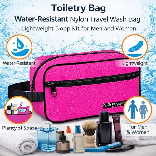 Water-Resistant Toiletry Bag for Men & Women - Lightweight Travel Wash Bag with Multiple Compartments, Compact Dopp Kit Cosmetic Organizer, Durable Nylon Shaving & Makeup Storage Case (Pink) — view 2