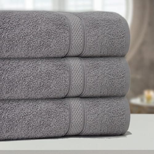 Casabella 3 Pc Bath Towel Set - 100% Cotton, Soft & Absorbent Large Bath Towels, 70x130 cm, Premium Quality Towel Set,Hotel Qualty Bathroom Towels Set, Travel Towel, Beach Towel, Bath Towels, Silver — view 3