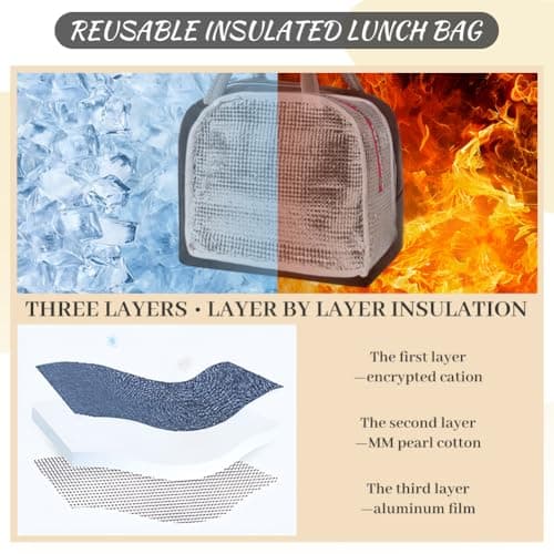 Aucuu Lunch Bag, Insulated Lunch Bag, Waterproof Leak-Proof Lunchbag, Foldable Picnic Bag, Lunch Cooler Bags for Women, Men, Kids and Students Travel Picnic School — view 4