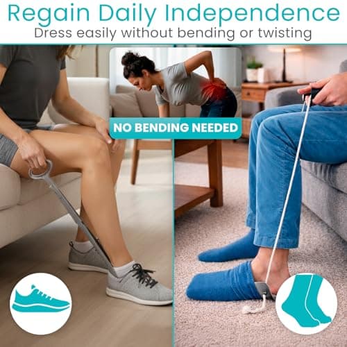Vive Sock Aid Kit with Shoe Horn - Long Handled Remover for Men, Women, Senior - Adjustable Plastic Reach Assist - Stocking Helper Tool for Elderly, Pregnant, Diabetic - Travel Assistance Device — view 3