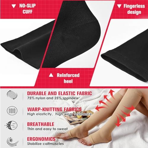 2 Pairs Compression Socks for Women and Men, Open Toe Graduated Stockings Support Non-Slip Breathable Pressure Socks for Sports, Flying, Shin Splints, Travel, Running (S-M) — view 3