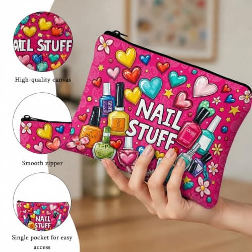 1PCS Nail Polish Organiser Bag Canvas Large Capacity 9x7in Portable Storage Case for Women Girls Manicurist DIY Travel Nail Accessories (Hot Pink) — view 3