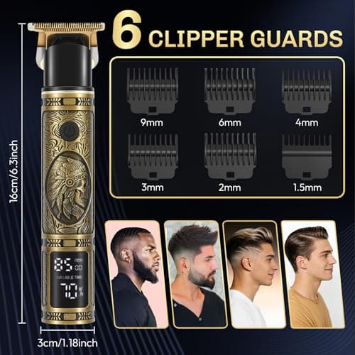 Beard Trimmers for Men,Cordless Hair Clipper&Beard Shaver,Precision Shaving Machine Electric Shaver for Face & Body,Professional Mens Grooming Kit,Titanium Blade with 6 Combs LCD Display Gift for Men — view 5