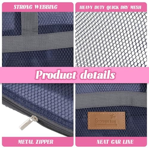 guduling 2pcs Mesh Shower Caddy Bag,Shower Caddy Portable,Travel Mesh Showers Bag for Gym,Camping,College Dorms,Beach - Handheld Outdoor Wash Bags (Sky Blue & Wine Red) — view 6