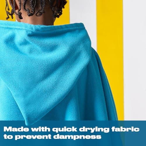 Brentfords Kids Swim Changing Robe, Soft Absorbent Oversized Hooded Towel Poncho for Beach Pool Travel Children Bath Towels Quick Dry Lightweight Swimming Towels, Sea Blue — view 5