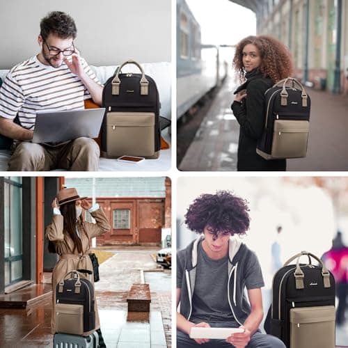 LOVEVOOK Laptop Backpack Womens, 17 Inch School Bags for Girls Travel Rucksack with USB Port Waterproof Back Pack for Work Business College School, Khaki Black — view 6