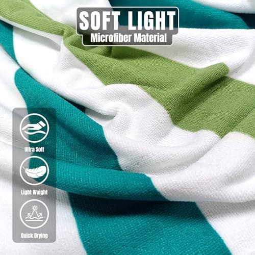 Ouxiaobai Large Oversized Beach Towel - Microfiber Sand Free 35 x 70 Inch Quick Dry Lightweight Pool Towel for Adults, Thin Striped Swim Towel (Green) — view 5