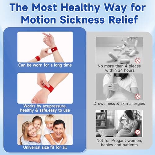 MEIYYJ Motion Sickness Bands for Adults and Kids Travel Sickness Bands Adult Sea Sickness Wristbands for Pregnancy Adults Cruise Travel Essentials,(Red,Blue) — view 5