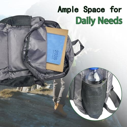 Ultra Lightweight Rucksack Small Backpack Foldable Compact Daypack, Gray — view 3