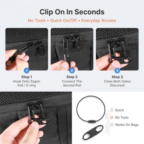 12Pcs Anti Theft Zipper Clips Double-Opening Backpack Zipper Locks, Black — view 6