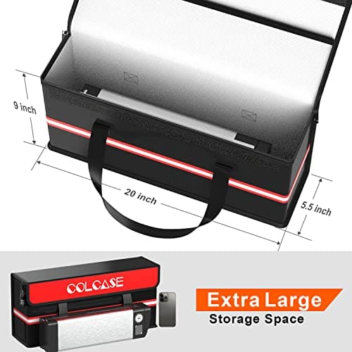 COLCASE Lipo Safe Bag Fireproof Explosionproof Ebike Battery Storage Bag and Lipo Battery Charging Bag with Combination Lock Silicone Coated Fireproof Bag (20 x 5.5 x 9 in) — view 5