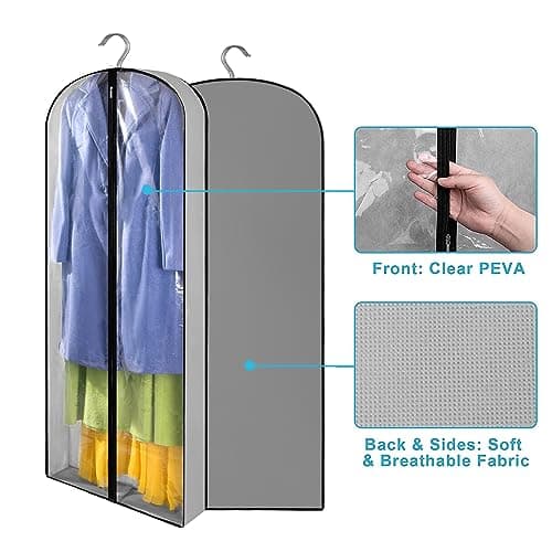2 Pack Clothes Dress Covers with Zip, 60" (150cm) Garment Bags Clothes Storage Gusseted Suit Covers Protector Bags Breathable Hanging Garment Covers Suit Bag Jacket Coat dress Covers for Wardrobe — view 5