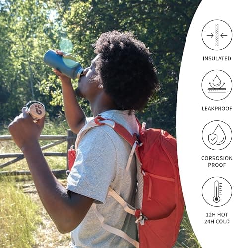 Bambaw Insulated Stainless Steel Water Bottle 1l, Double-Walled Metal Water Bottle 1l with Handle, Durable & Lightweight, Easy to Carry for School, Gym or Sport (Aegean Blue) — view 3
