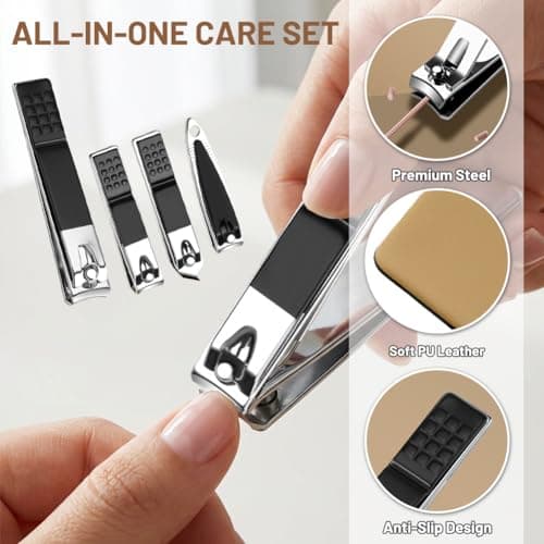 Flintronic Manicure Set, 24 PCS Manicure Pedicure Set, Professional Nail Clippers Kit with Leather Storage Case, Nail Care Tools for Men Women(Black and Silver) — view 3