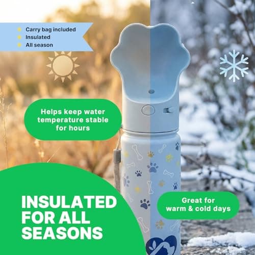 PAWRA Portable Dog Water Bottle 18oz/530ml - Premium Insulated Stainless Steel Travel Pet Bottle with Paw Lid for Daily Walks & Hikes, Leak-Proof & Eco-Friendly, with carry bag — view 4