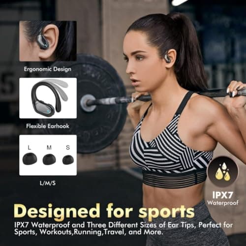HAOYUYAN Wireless Earbuds, Sports Bluetooth Headphones, 80Hrs Playtime Ear Buds with LED Power Display, Noise Canceling Headset, IPX7 Waterproof Earphones for Workout/Running — view 6