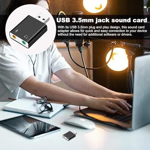 USB 3.5mm Audio Adapter - External Sound Card, Plug & Play USB to AUX Converter | Portable Sound Card for Laptop & PC, Noise-Canceling Audio Interface, Universall Headphone & Microphone Adapter — view 4