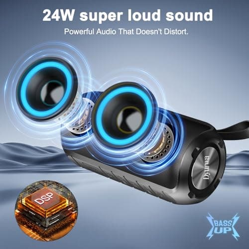 Dyurwa Portable Bluetooth Speaker with 24W Stereo Sound, Speakers Wireless Bluetooth 5.3 with 12H Playtime, IPX6 Waterproof and RGB lights, Built-in Mic Outdoor Speaker for Home/Hiking/Party/Travel — view 2