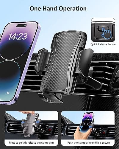 Hoppac Car Phone Holder, Air Vent Car Phone Mount Cradle, Upgrade Steel Hook & 360° Rotation & One Button Release, for Mobile Phone iPhone Max Android 4-7'' — view 4