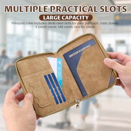 LELE LIFE Passport Holder Cover with Safe Zipper Closure, RFID Blocking Passport Wallet for Travel, Cute Matte PU Leather Card Case for Men Women Travel Essentials (Brown) — view 6