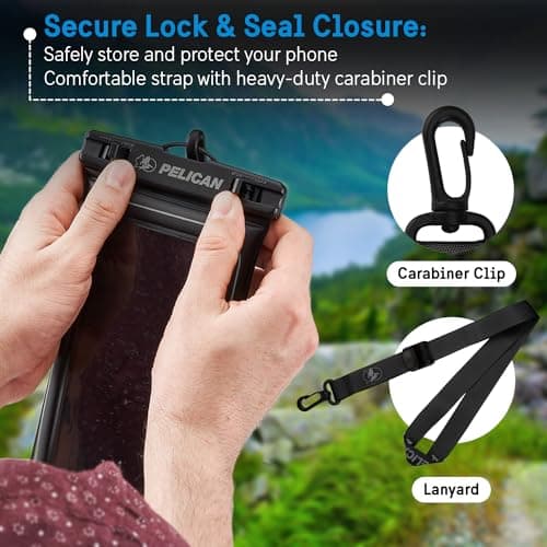 Pelican Marine - IP68 Waterproof Phone Pouch/Case (Regular Size) - Floating Waterproof Phone Case - iPhone 14 Pro Max/ 13 Pro Max/ 12 Pro Max/ 11/ S22 Ultra/Pixel 7 - Detachable Lanyard - Black — view 5