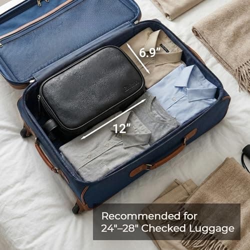 Elviros PU Leather Toiletry Bag for Men Water-Resistant, Black-Medium — view 4