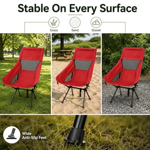 HomlyPro High Back Camping Chair with Wide Feet & Carry Bag, Pack of 1 - Ultra Lightweight & Compact Foldable Chair for Adults, Ideal for Beach, Garden, Picnic, Fishing & Travel (Red) — view 6