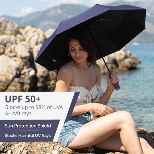 Automatic Travel Umbrella, Compact Windproof Folding Umbrella with One-Touch Auto Open & Close, UPF 50+ UV Protection, Lightweight Portable Rain Umbrella, Fibreglass Frame for Men & Women (Lavender) — view 4