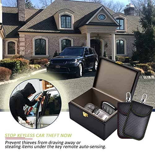 Faraday Box & 2 Pack Faraday Pouch for Car Keys,Small Faraday Bag for Key Fob Protector,Anti-theft Car Key Signal Blocker Box for Keyless Entry — view 2